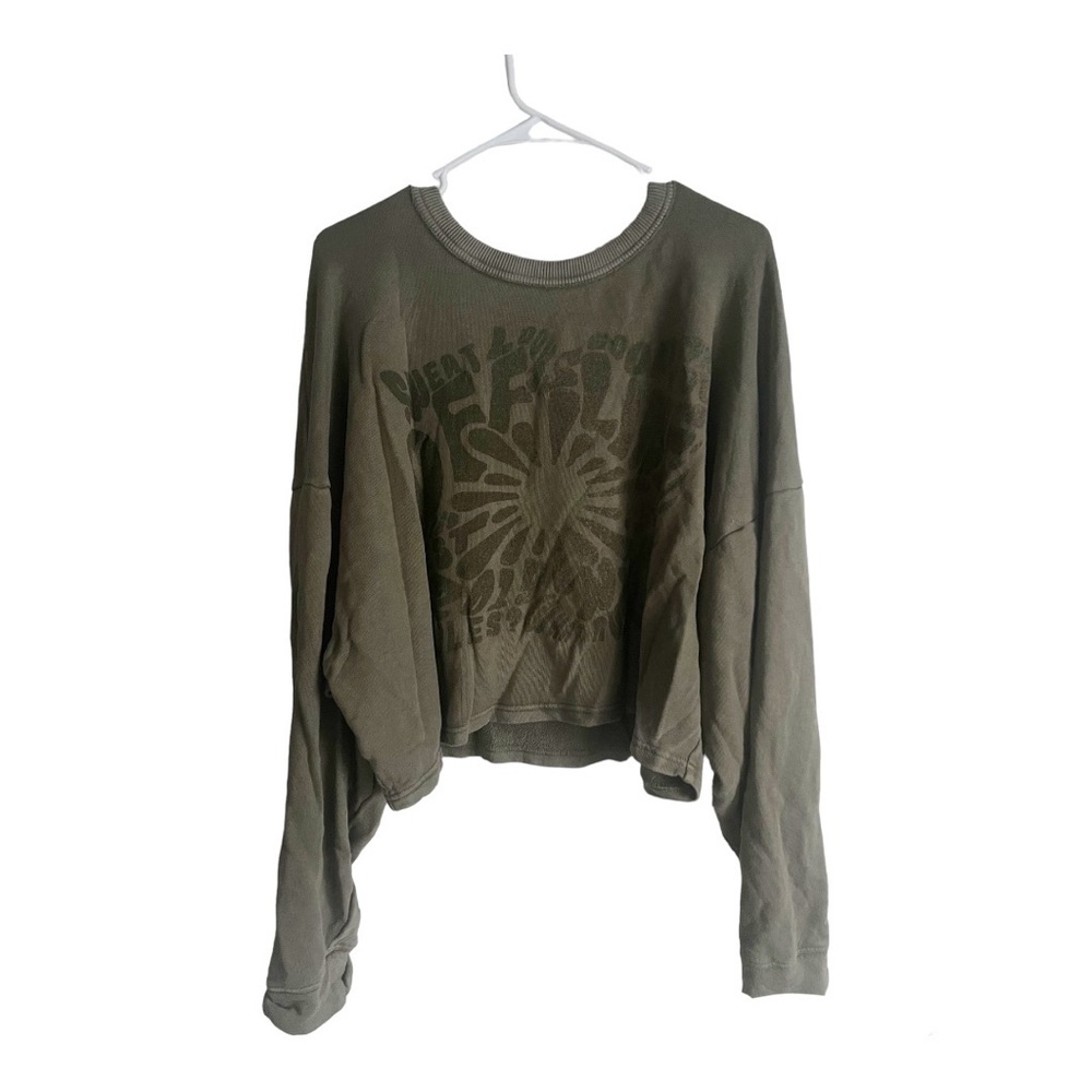Aerie Offline Cropped Olive Crewneck Sweatshirt